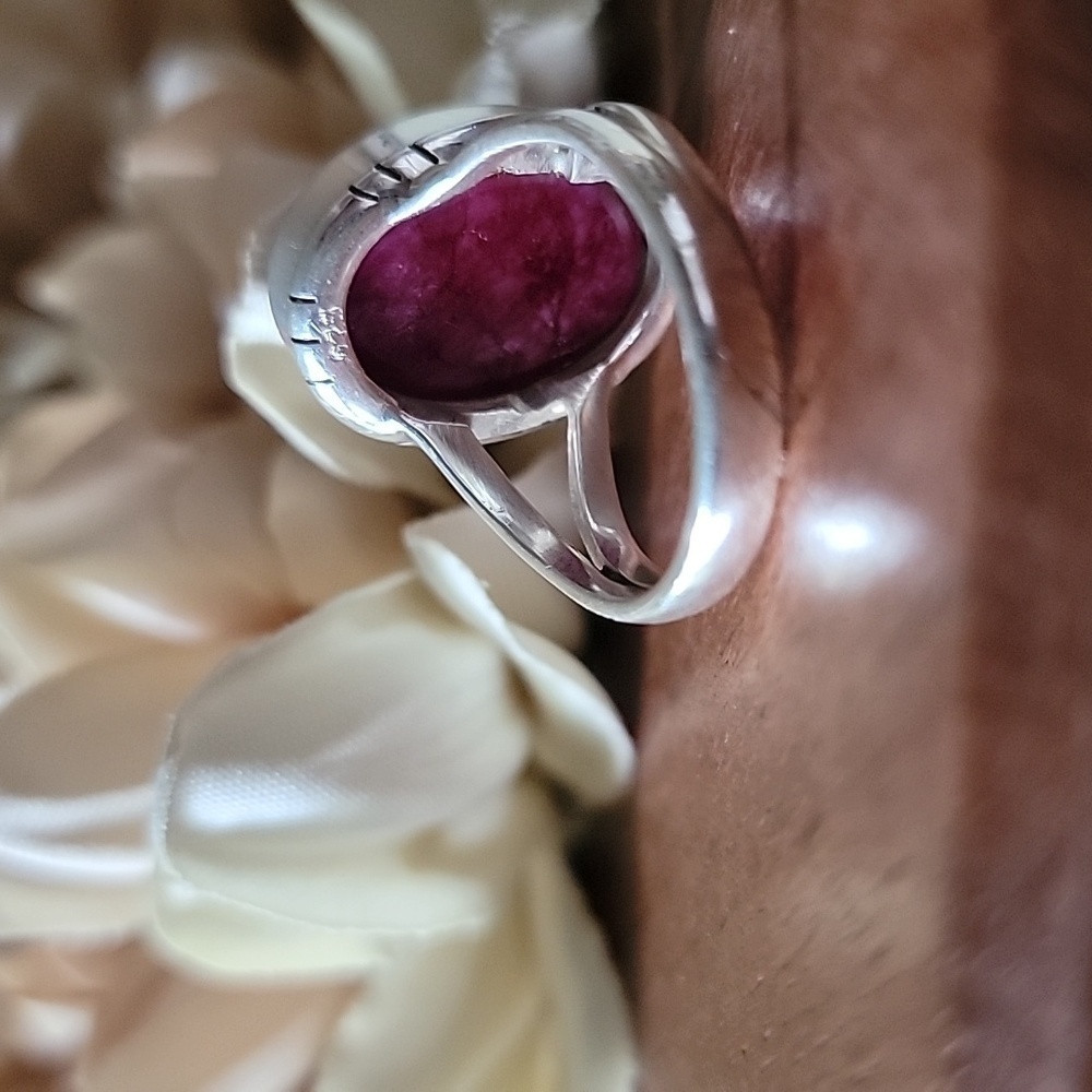 Solid Sterling Silver Natural Faceted Ruby Ring S… - image 6